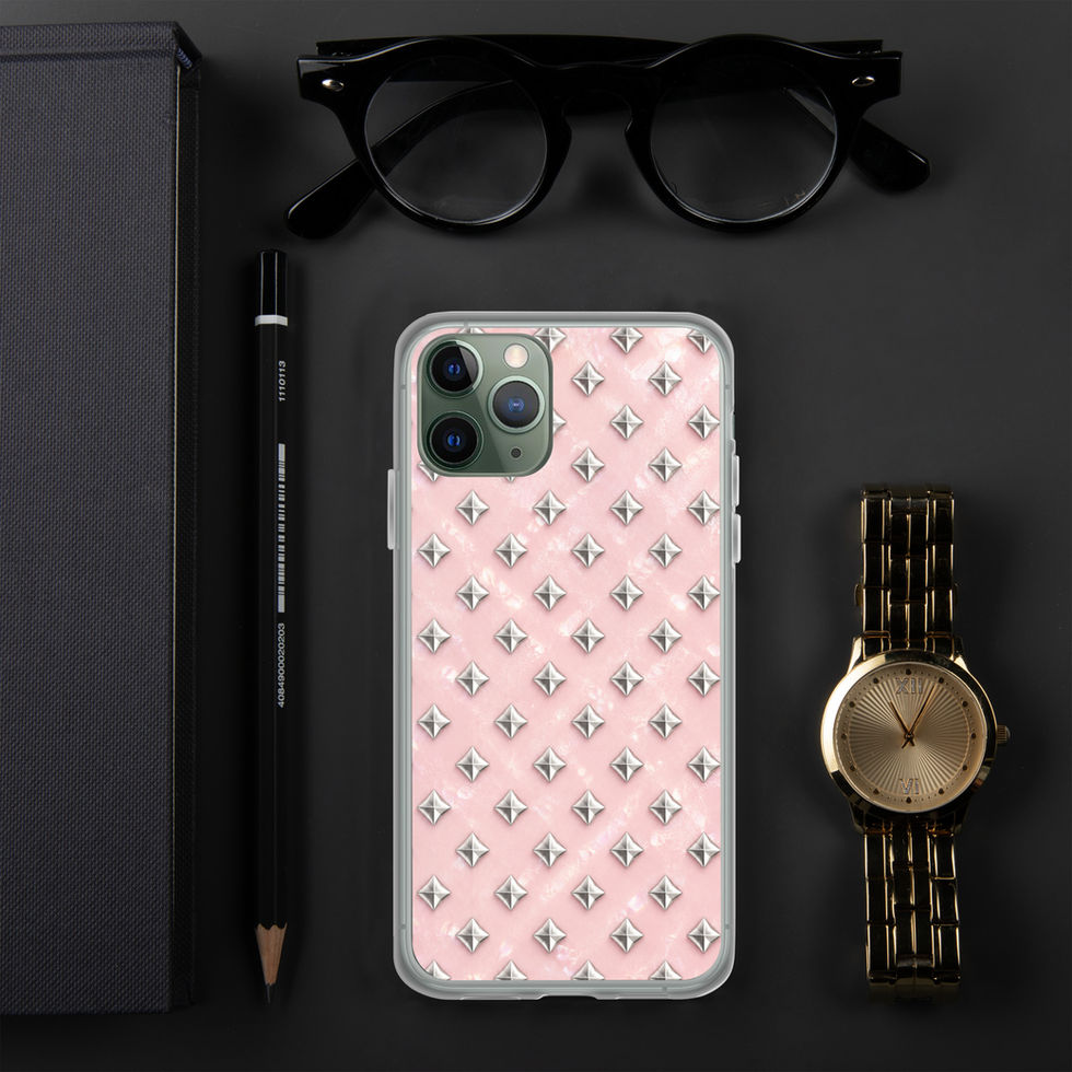 Blush Silver Diamonds clear case for iPhone 11 Pro, silver-look diamonds on blush pink