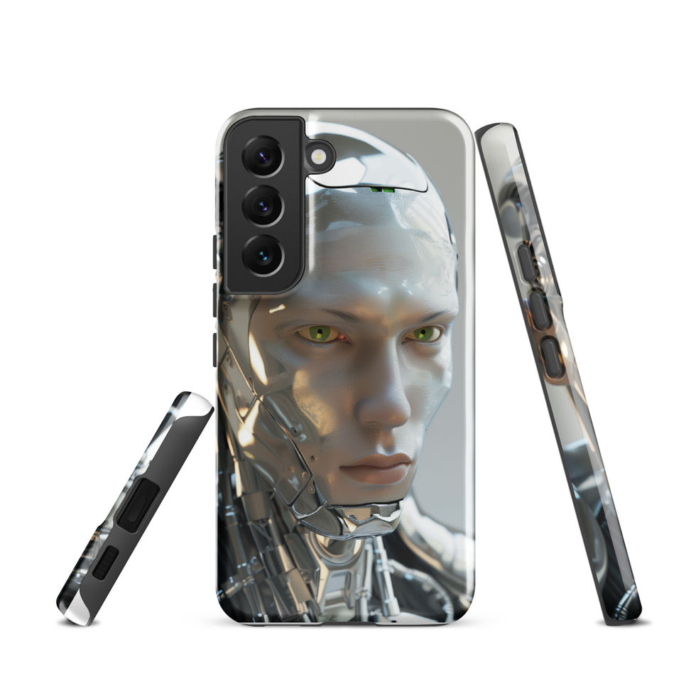 Neural Titan tough Samsung case with exposed graphite neck mechanics on a full protective case mockup