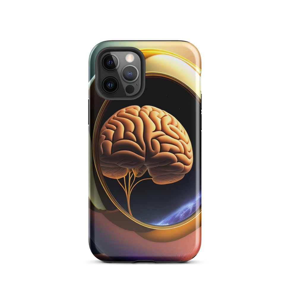 Golden Egg Brain iPhone Tough Case featuring a glowing brain suspended within a polished golden egg against a deep cosmic