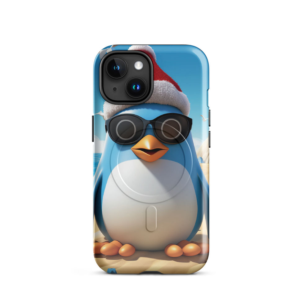 Beach penguin-mockup-06 showing Sandy Chill artwork on an iPhone MagSafe tough phone case