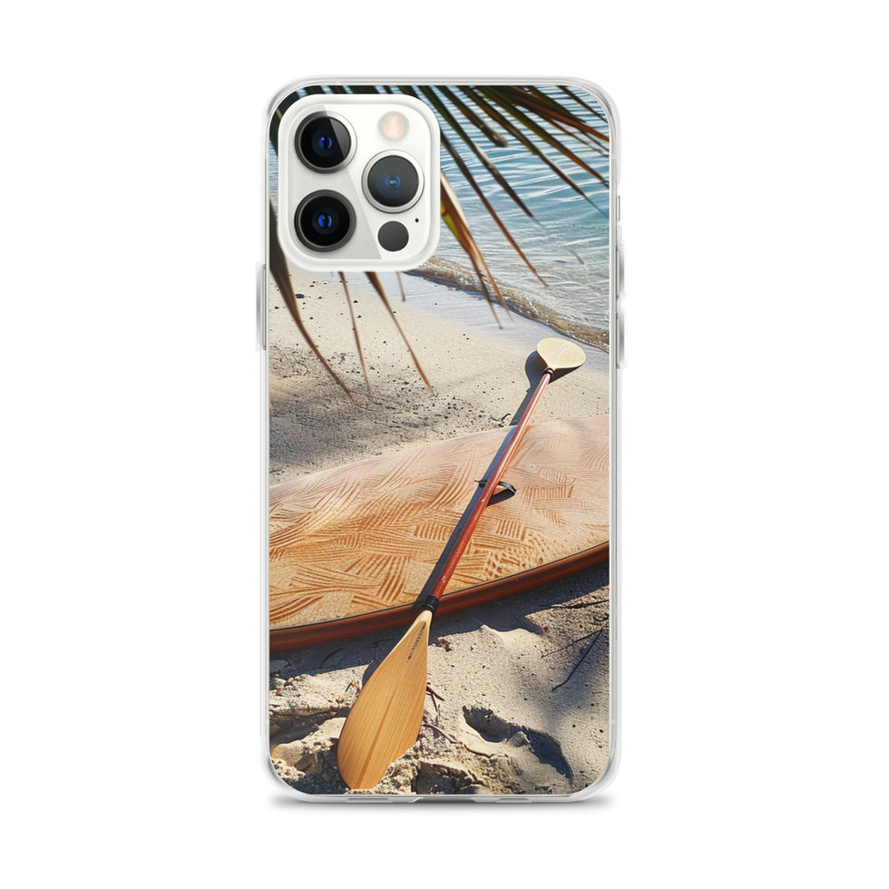 Driftwood Escape Clear case for iPhone showing weathered wood tones beside the shore