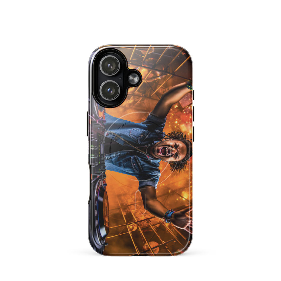Cosmic DJ MagSafe tough iPhone case with orange-and-blue DJ artwork for iPhone 14