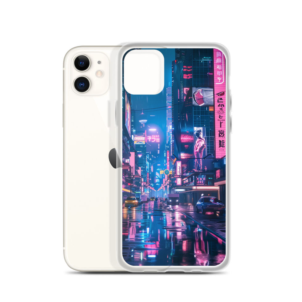 Neon Skyline luminous towers on clear iPhone case — gallery view 07