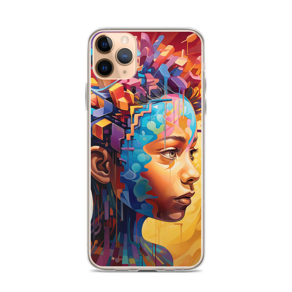 Visionary Mind clear iPhone case with imaginative surreal brain art, rear view, image 2