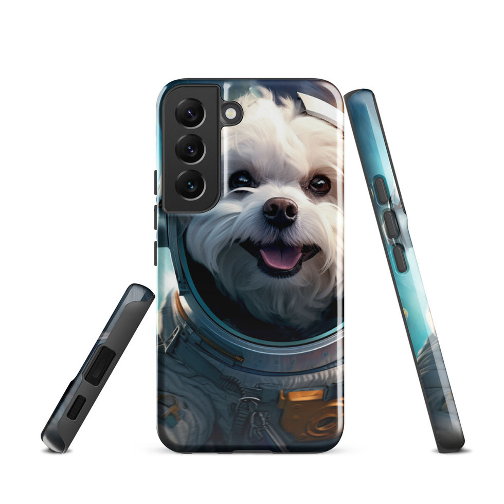 Cosmo Pup galaxy dog Samsung tough case โ top-edge detail in studio mockup