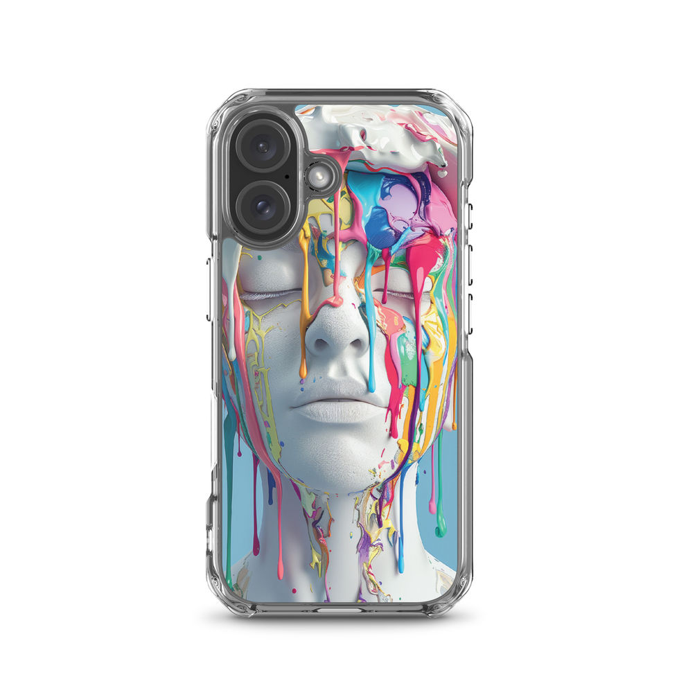 Chromatic Awakening clear iPhone case with vivid expressive portrait artwork, upright display, image 45