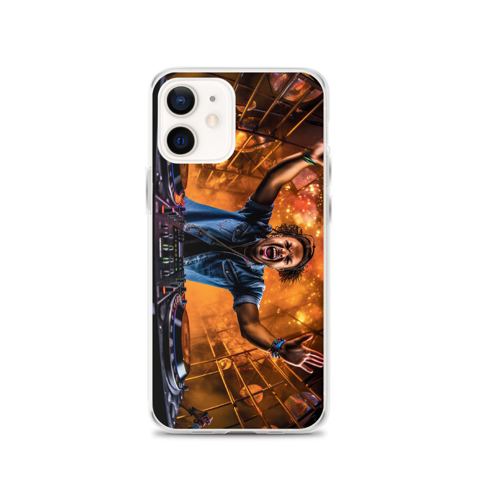 Cosmic DJ clear iPhone case with orange-and-blue DJ art, gallery image 14 of 50