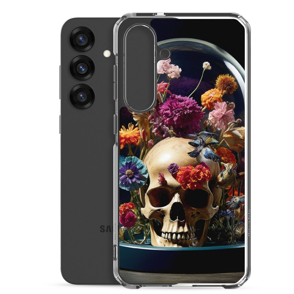 Product image of Bloom & Bones Samsung clear case showing red bloom beside the eye socket