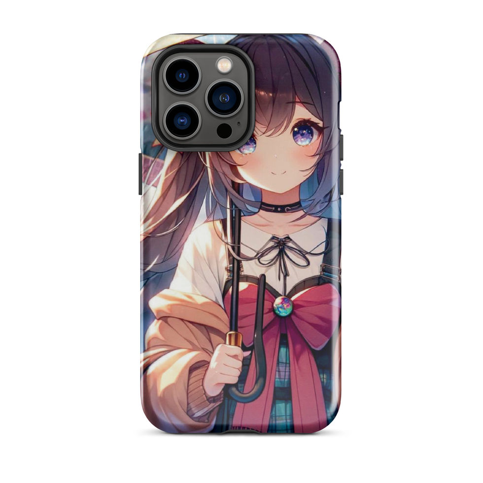 Rainy Day Elegance iPhone tough case, back view showing brown hair over pale shoulders.