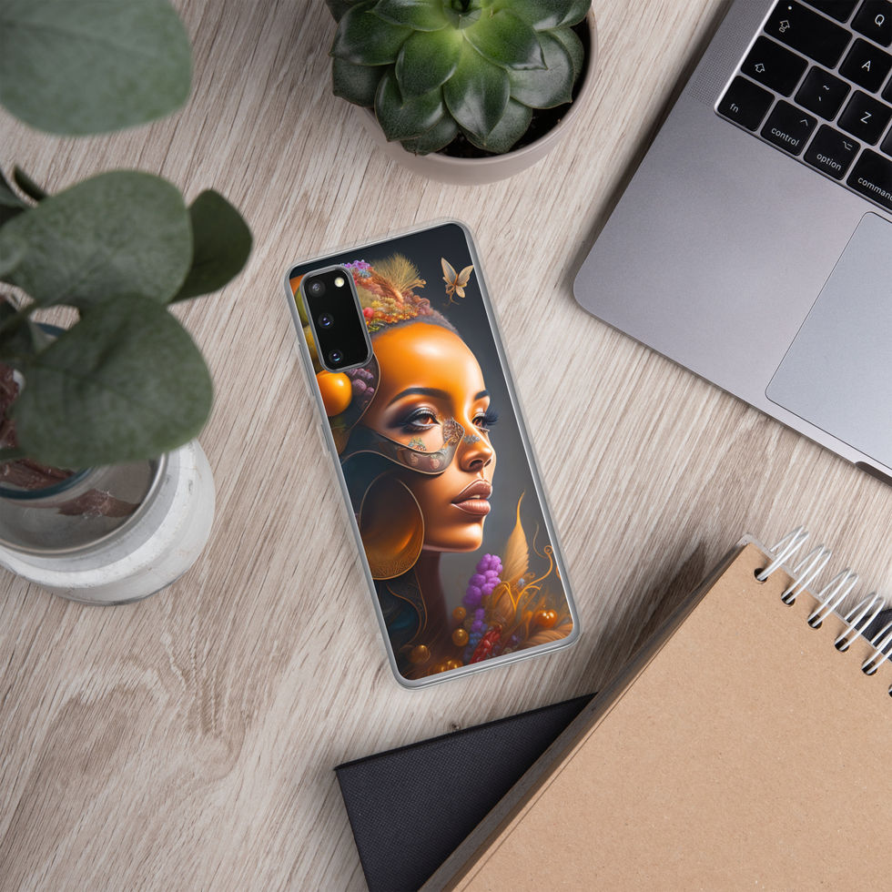 Fruit Brain Samsung Clear Case featuring an imaginative portrait bursting with rich fruit, floral elements