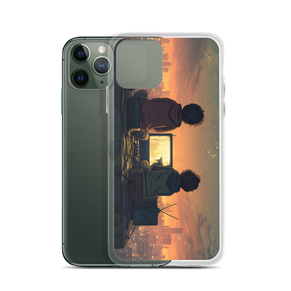 Rooftop Retro Nights neon rooftop gaming artwork on iPhone 12 mini clear phone case, side profile, gallery image 4