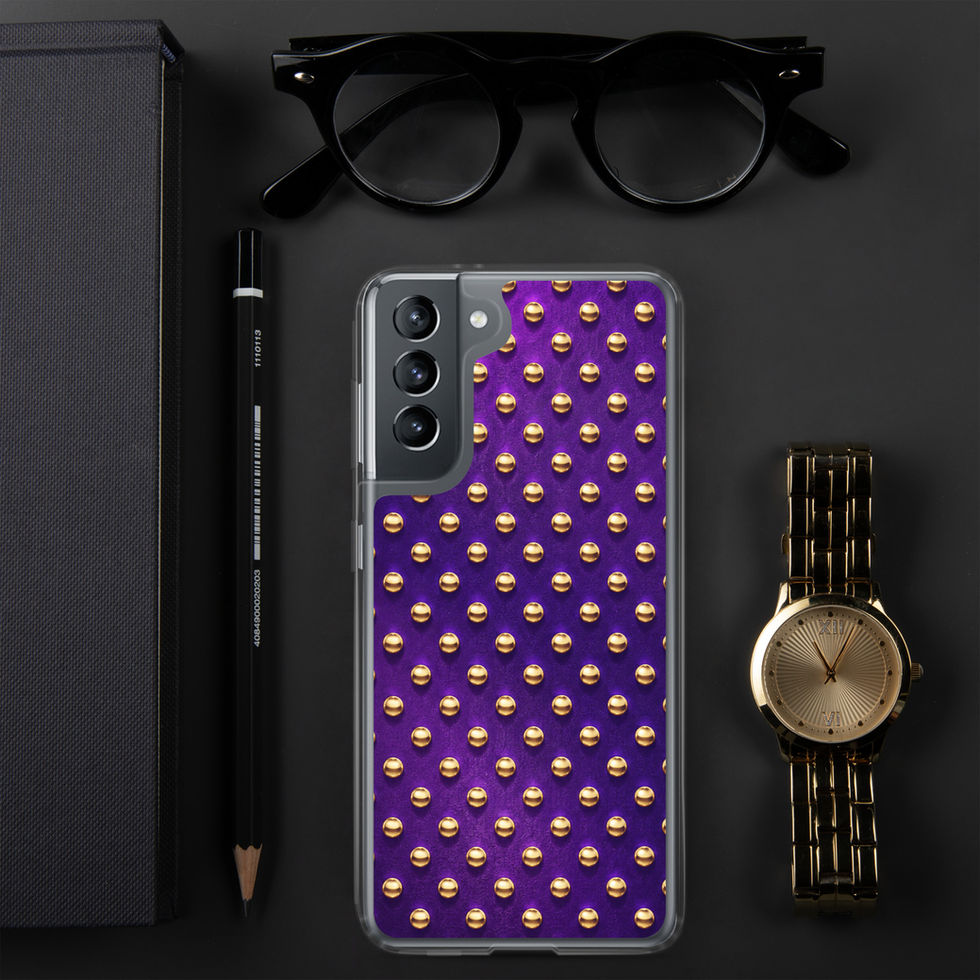 Amethyst Gold Dots clear case for Samsung Galaxy S21, gold-look dots on amethyst purple, alternate view 3
