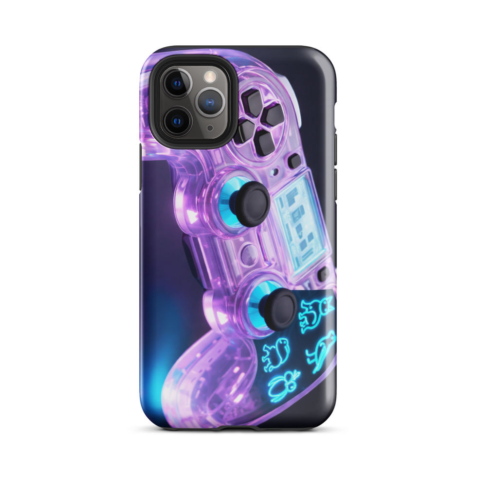 Neon Crystal Controller tough case for iPhone 11 Pro Max, front view, featuring radiant pink and blue crystal gaming artwork