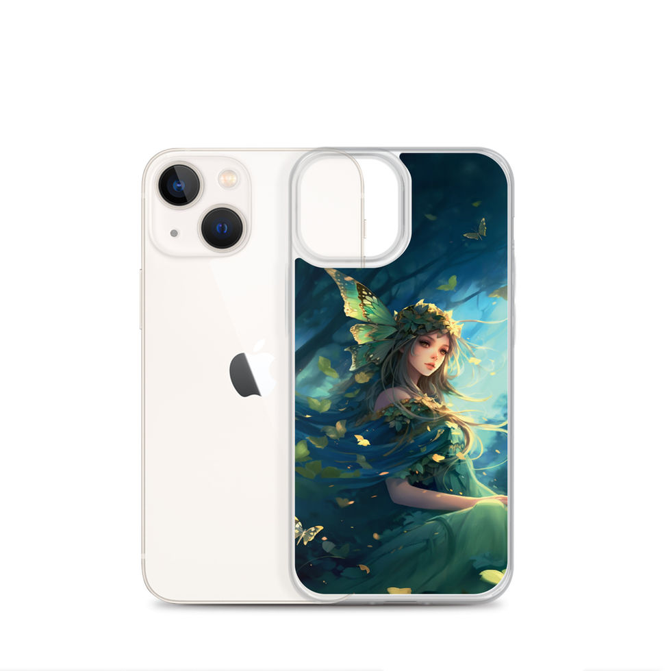 Forest Enchantress iPhone clear case with blue and green layered background