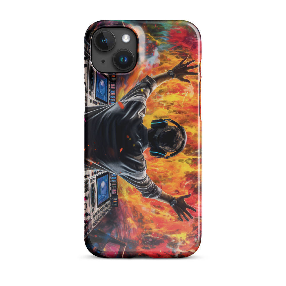 Neon Soundwave glowing music-wave artwork on a slim snap iPhone case for iPhone 15 Pro