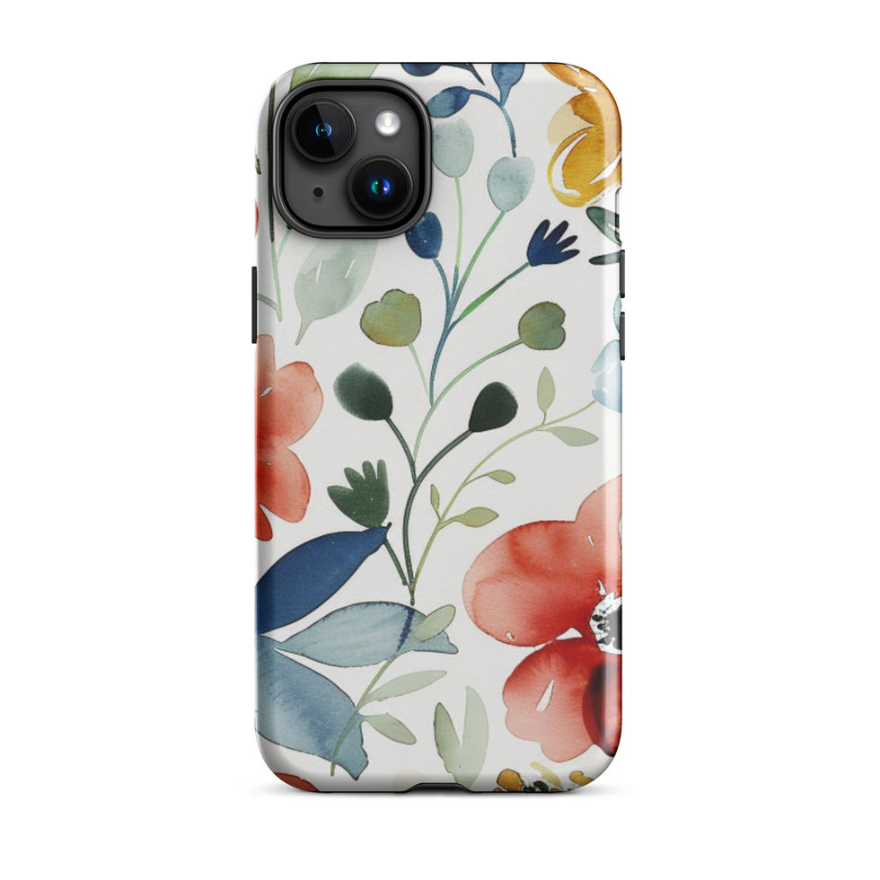Watercolour Bloom tough case for iPhone 15 Pro, protective orange-and-green floral painting, image 18