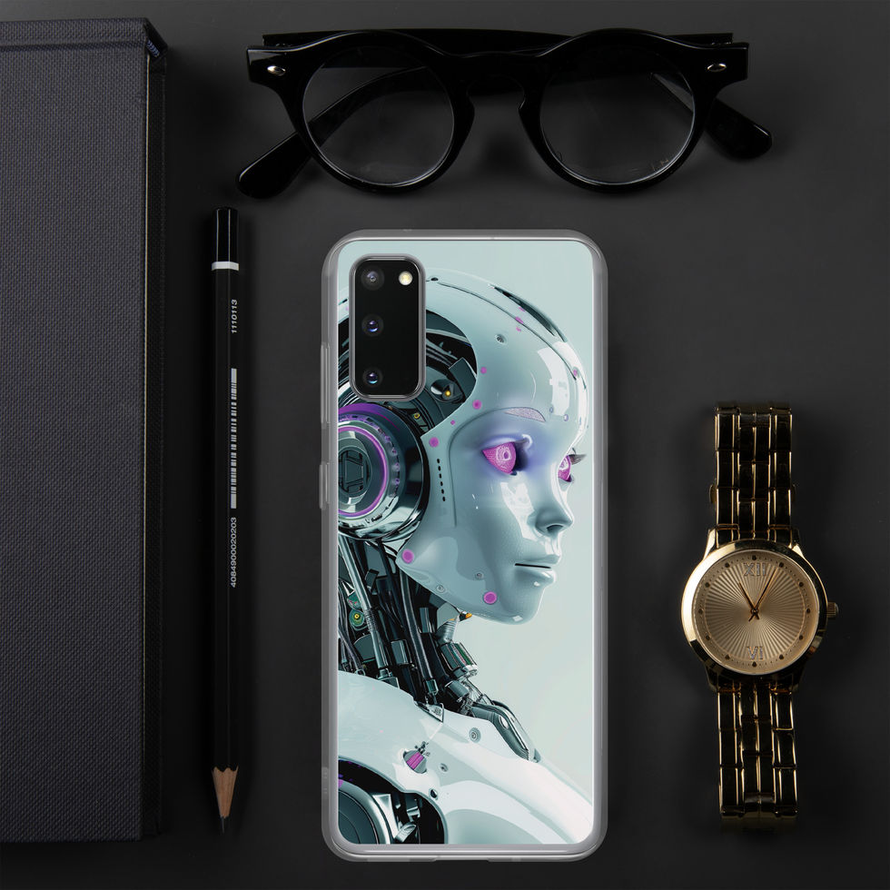 Samsung case showing exposed black head and neck circuitry