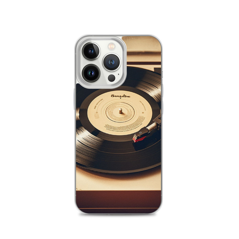 Golden Grooves clear iPhone case black-surface photo with glasses and watch, image 20.