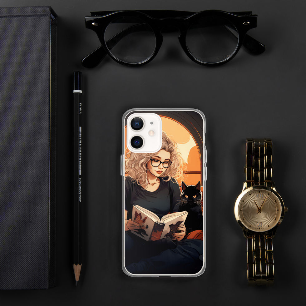 Literary Haven iPhone clear case with illustrated reader and cat