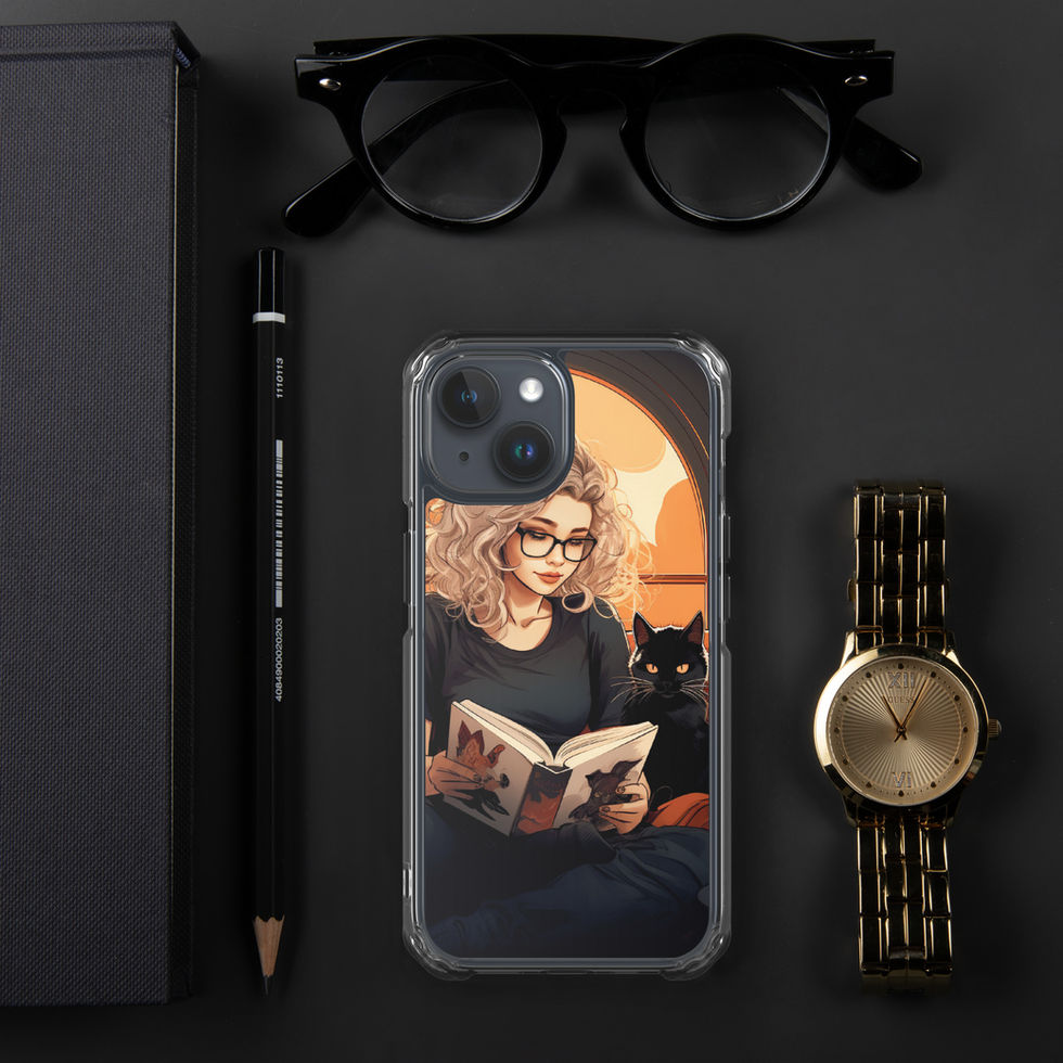 Printed back of Literary Haven iPhone clear case showing literary illustration