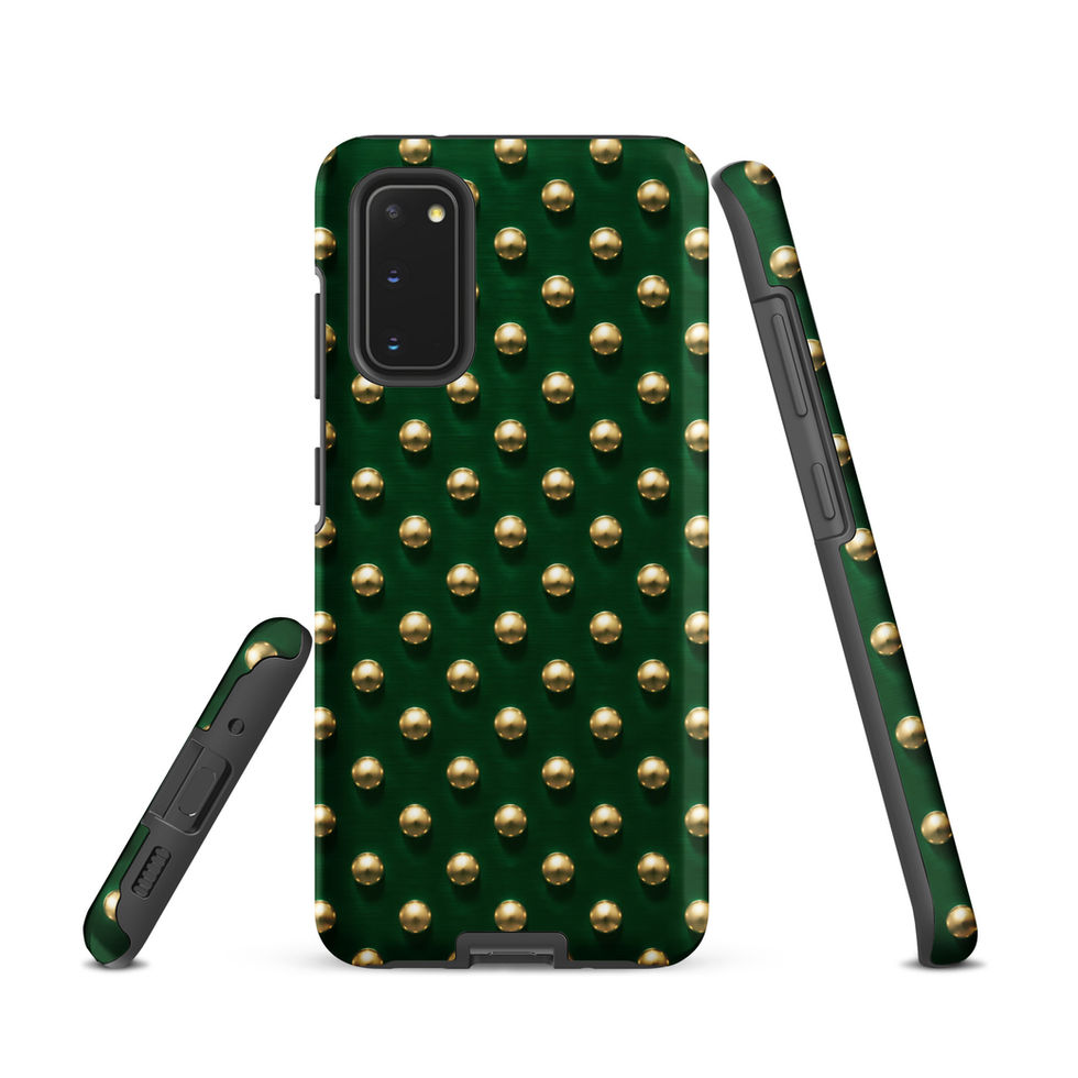 Emerald Gilt Dots tough case for Samsung Galaxy S20, gold-look dots on emerald green