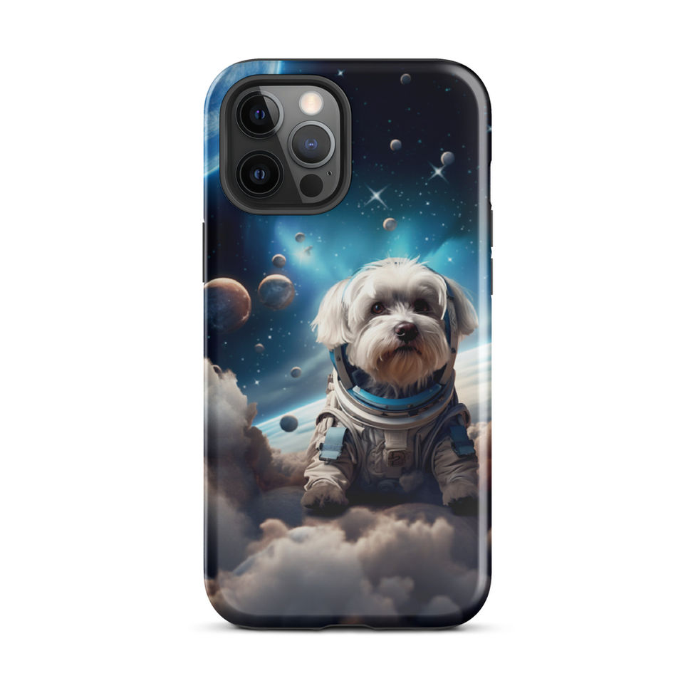 Cosmic dog-mockup-08 showing Celestial Voyager artwork on an iPhone tough phone case