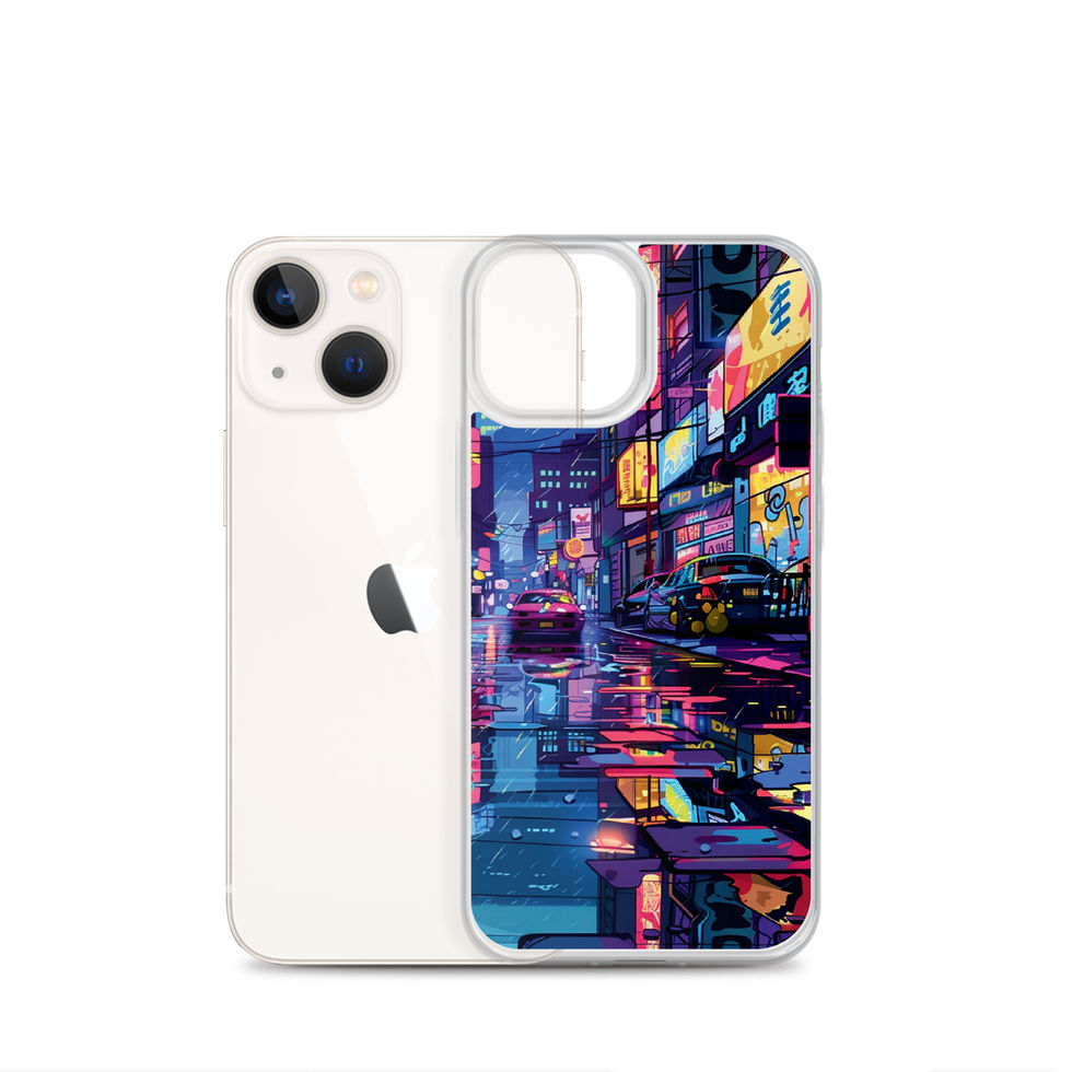 Electric Boulevard clear iPhone case with a vivid night scene with stacked shop signs.
