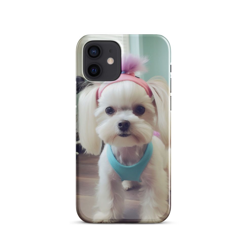 Fit Pup fitness dog iPhone snap case — bottom-edge detail in studio mockup