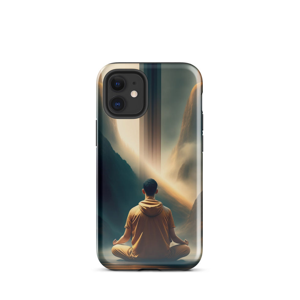 Zen Ascension iPhone tough case, rear view; golden light flowing through a dark landscape.