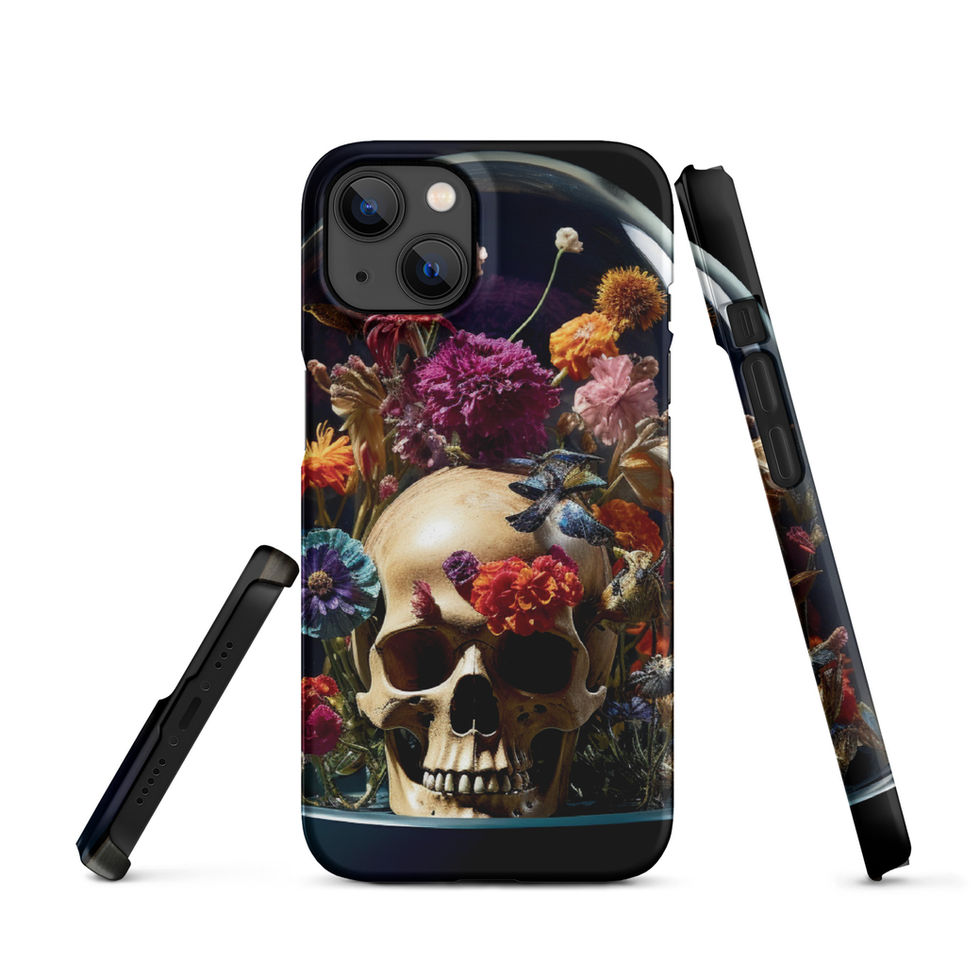 Bloom & Bones snap iPhone case showing ivory bone amid jewel-toned flowers