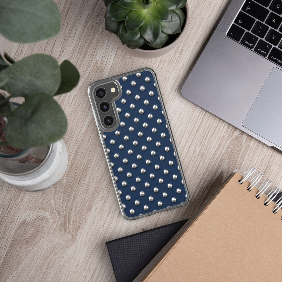 Midnight Silver Dots clear case for Samsung Galaxy S23 Plus, silver-look dots on navy blue, alternate view 3