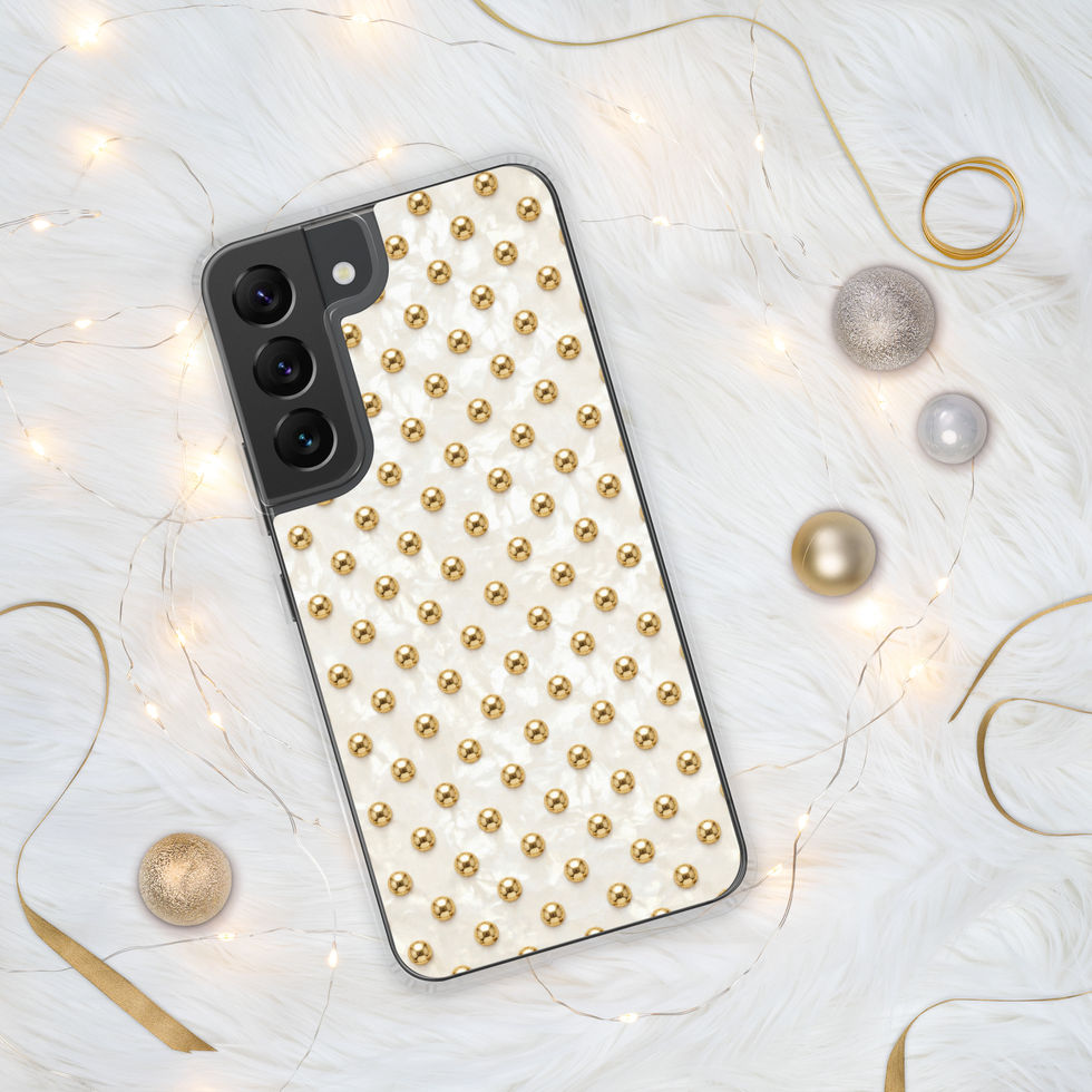 Champagne Pearl Dots clear case for Samsung Galaxy S22, gold-look dots on pearl cream