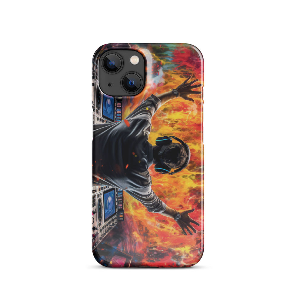 Neon Soundwave glowing music-wave artwork on a slim snap iPhone case for iPhone 14 Plus
