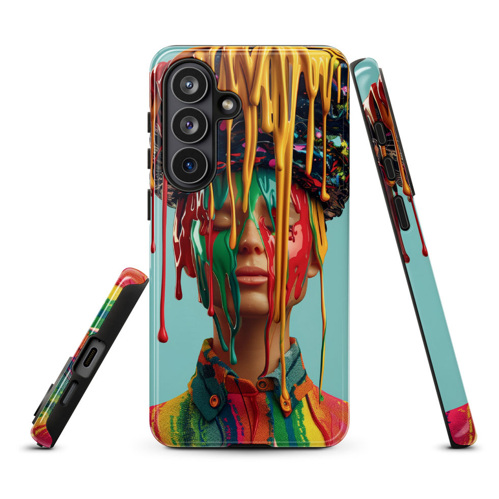 Drip Royale tough Samsung Galaxy case with vivid neon paint-drip portrait, front angle, preview 1
