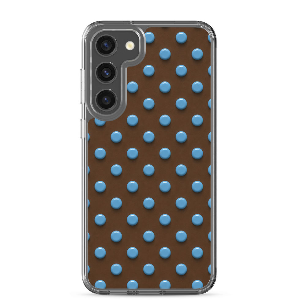 Cocoa Sky Dots clear case for Samsung Galaxy S23 Plus, sky blue dots on cocoa brown