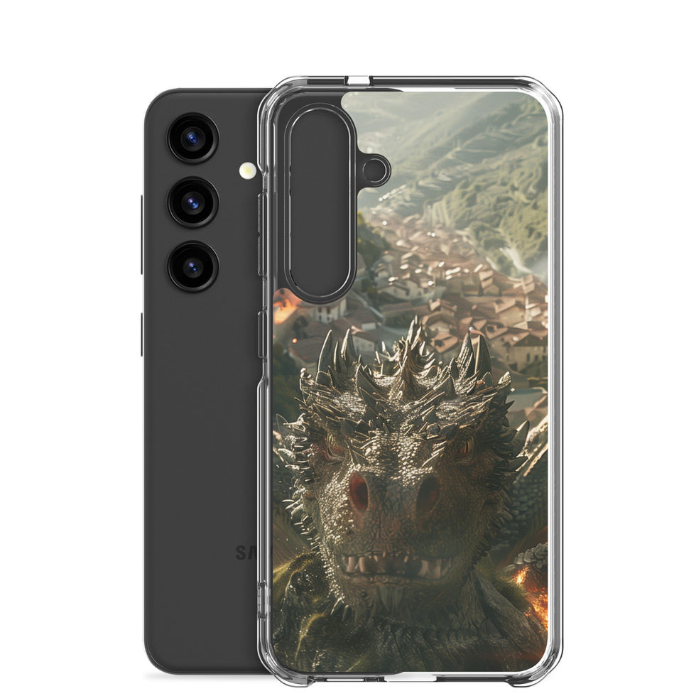 Tyrant of the Skies dragon clear case for Samsung Galaxy S25 – front angle view 34