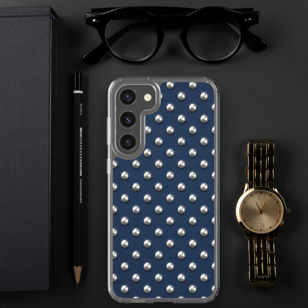 Midnight Silver Dots clear case for Samsung Galaxy S23 Plus, silver-look dots on navy blue