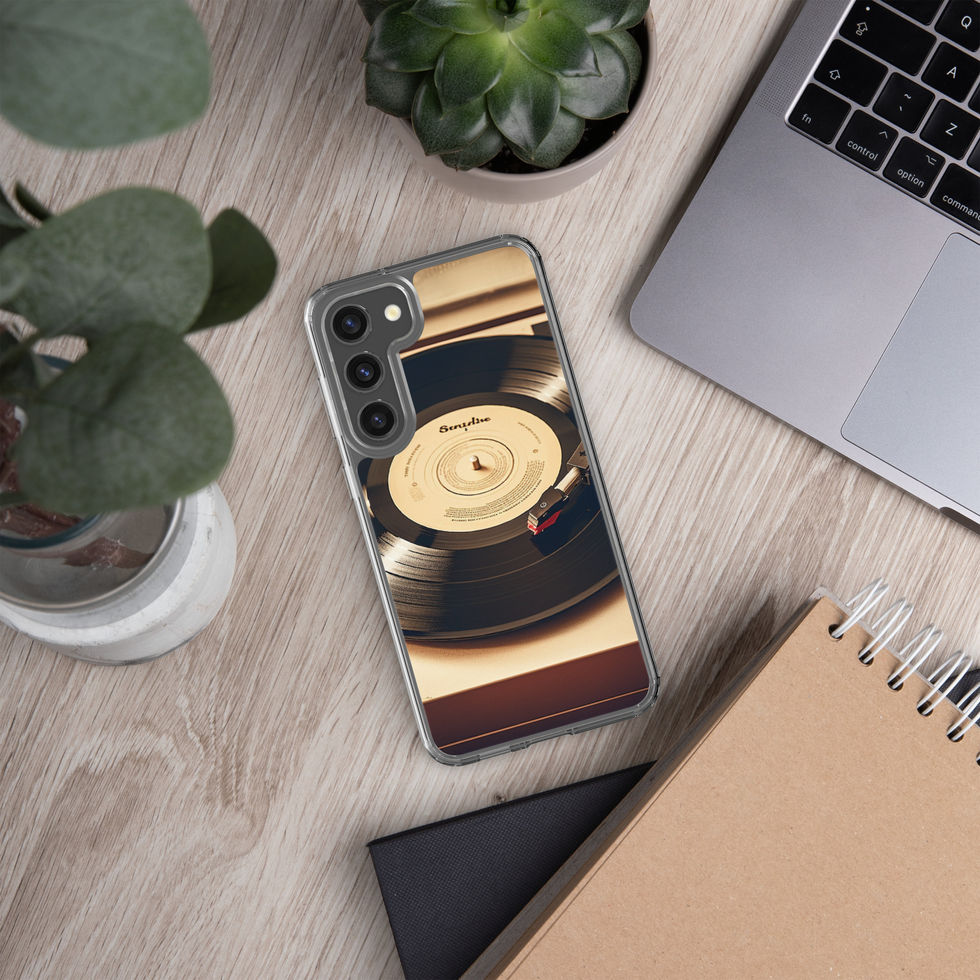 Golden Grooves clear Samsung phone case three-quarter rear view with transparent edges visible, image 36.