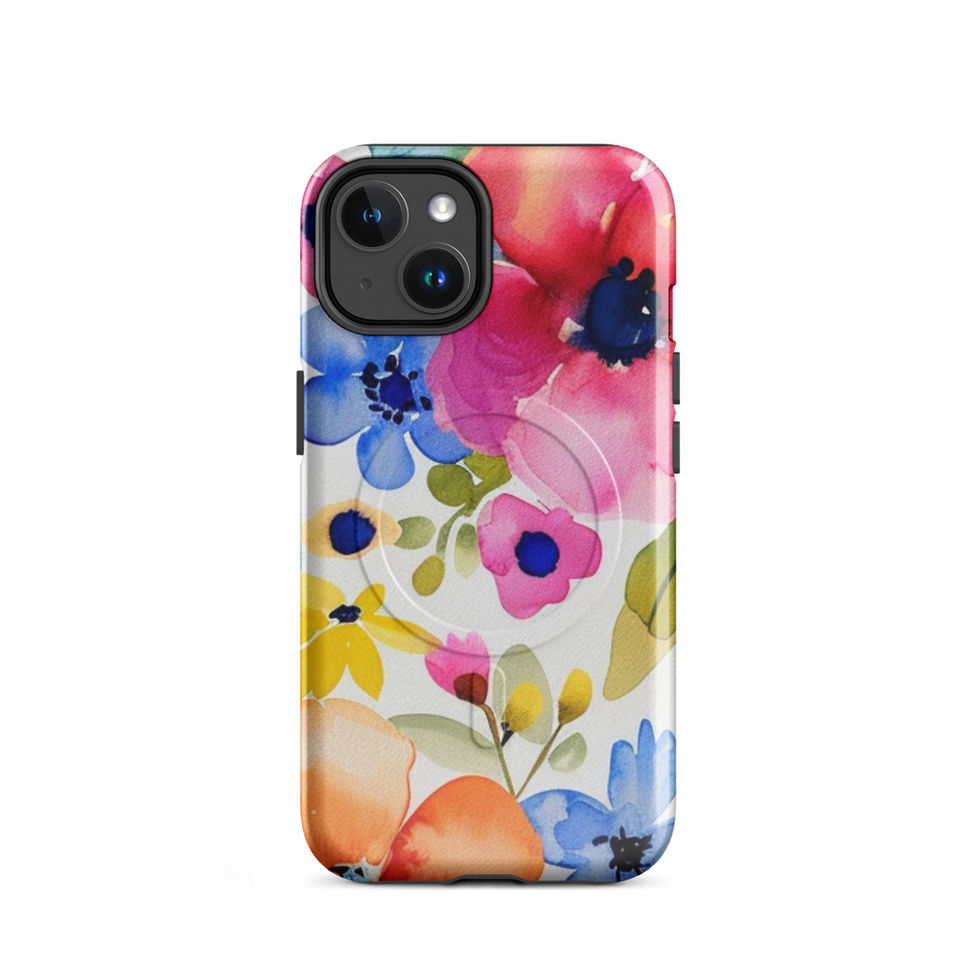 Wild Garden Waltz MagSafe iPhone case with painted garden flowers — angled front view variation 2 of 14