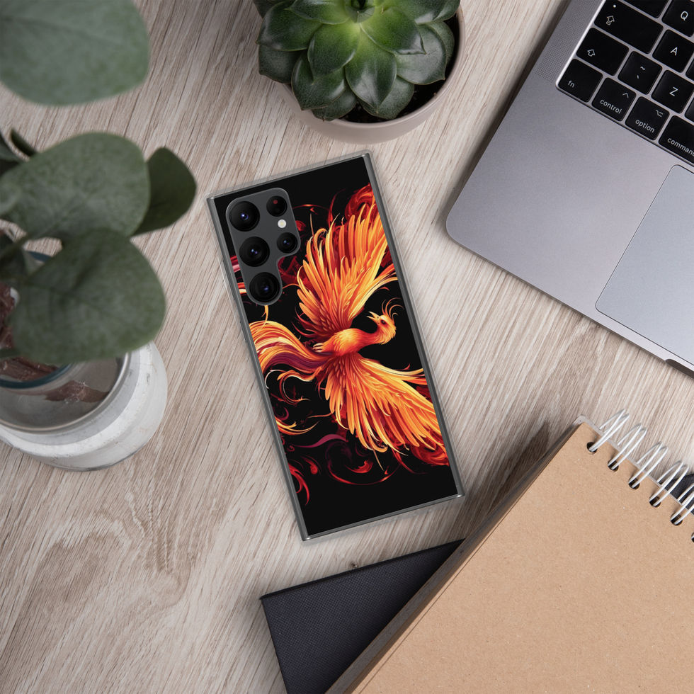 Majestic eagle-mockup-22 showing Inferno Majesty artwork on a Samsung clear phone case