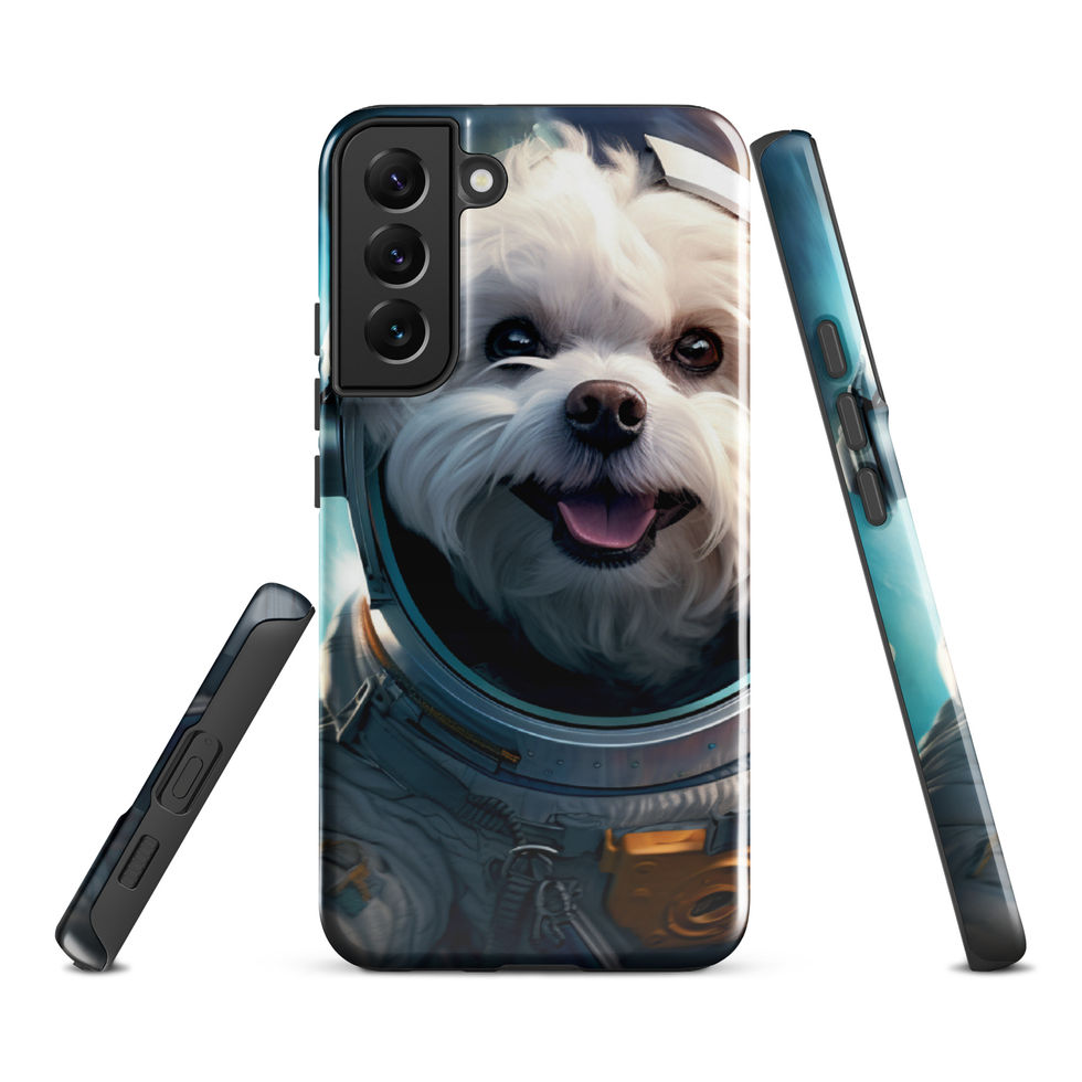 Cosmo Pup galaxy dog Samsung tough case โ bottom-edge detail in studio mockup