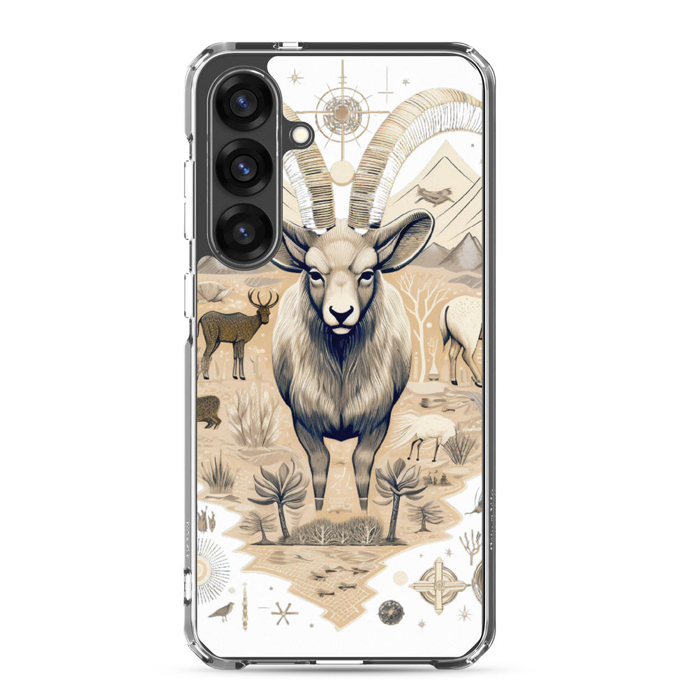 Nomadic ram-mockup-18 showing Nomadic Spirit artwork on a Samsung clear phone case