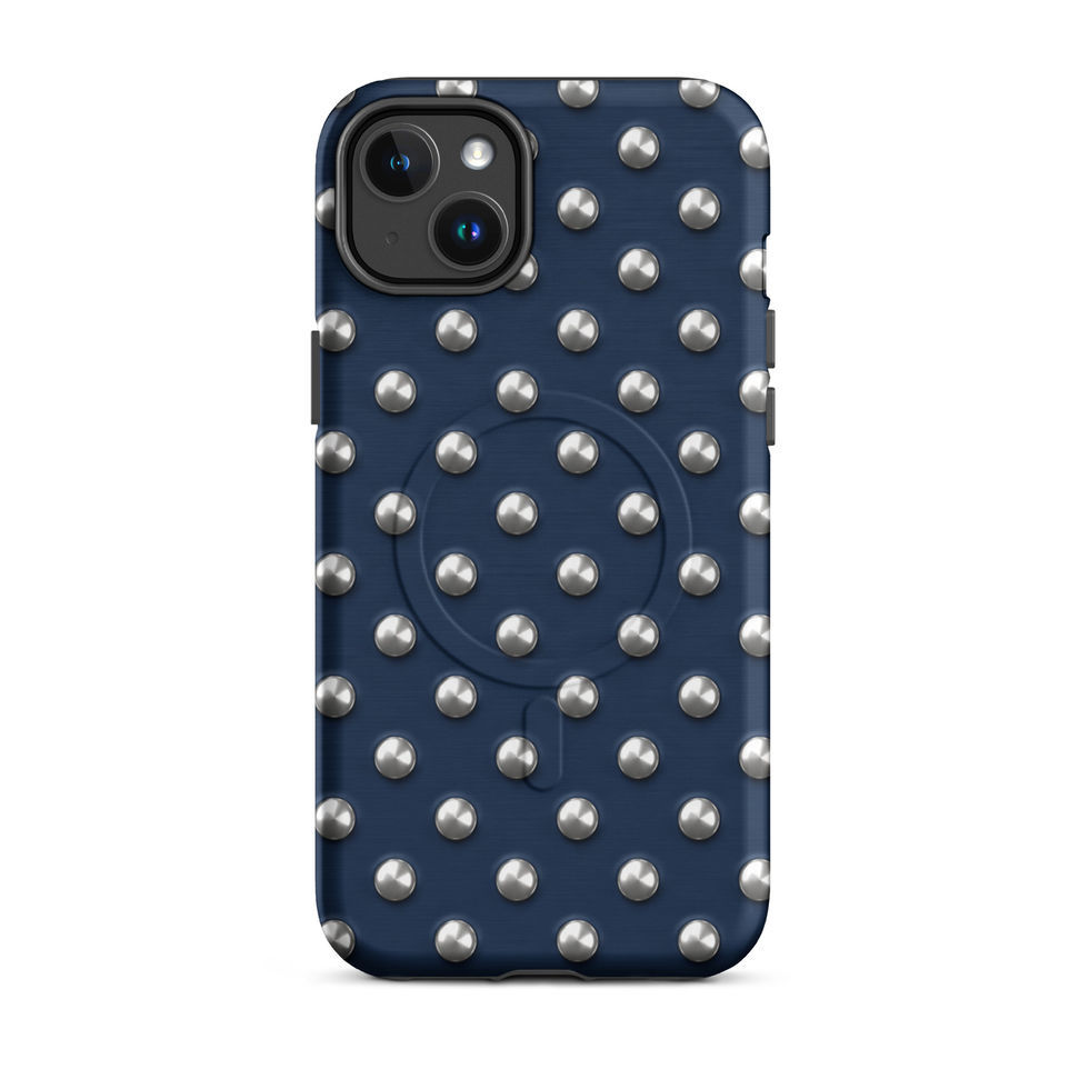 Midnight Silver Dots magsafe case for iPhone 14 Plus, silver-look dots on navy blue