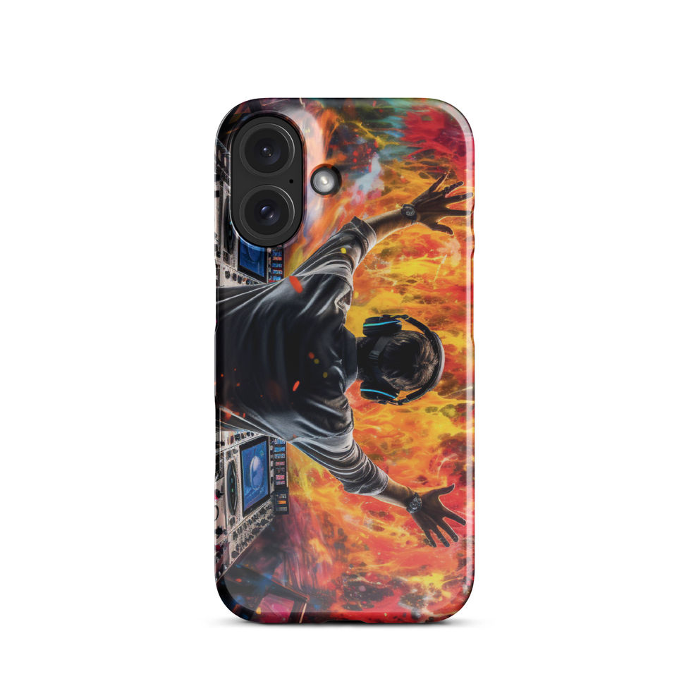 Neon Soundwave glowing music-wave artwork on a slim snap iPhone case for iPhone 16 Plus