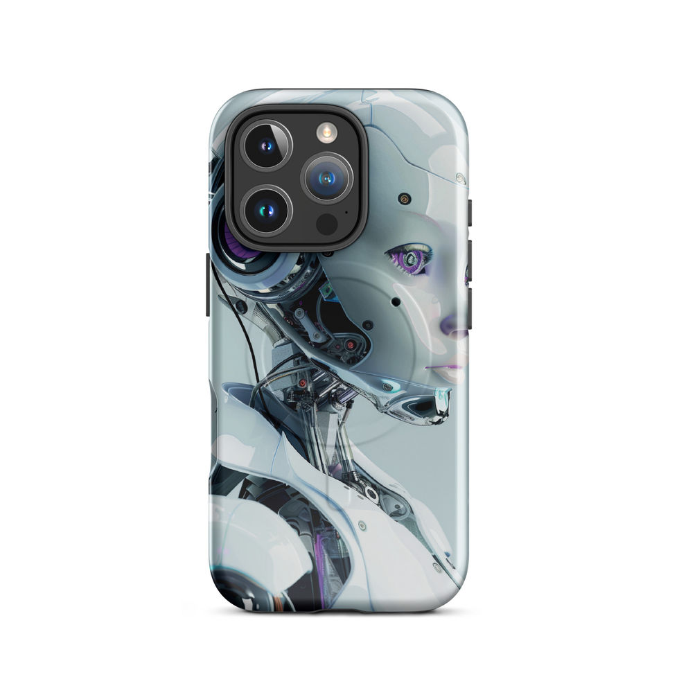 Synth Aurora cybernetic robot phone case for iPhone with a detailed futuristic profile
