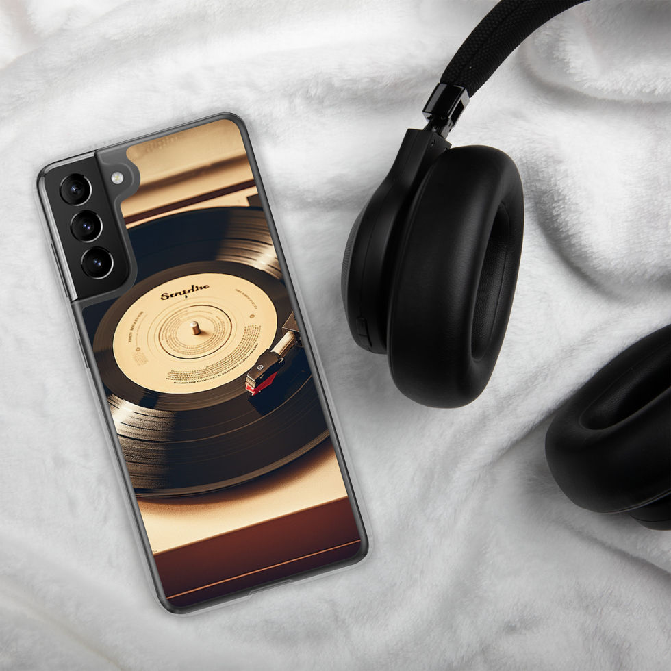 Golden Grooves clear Samsung phone case three-quarter view showing the slim profile, image 12.