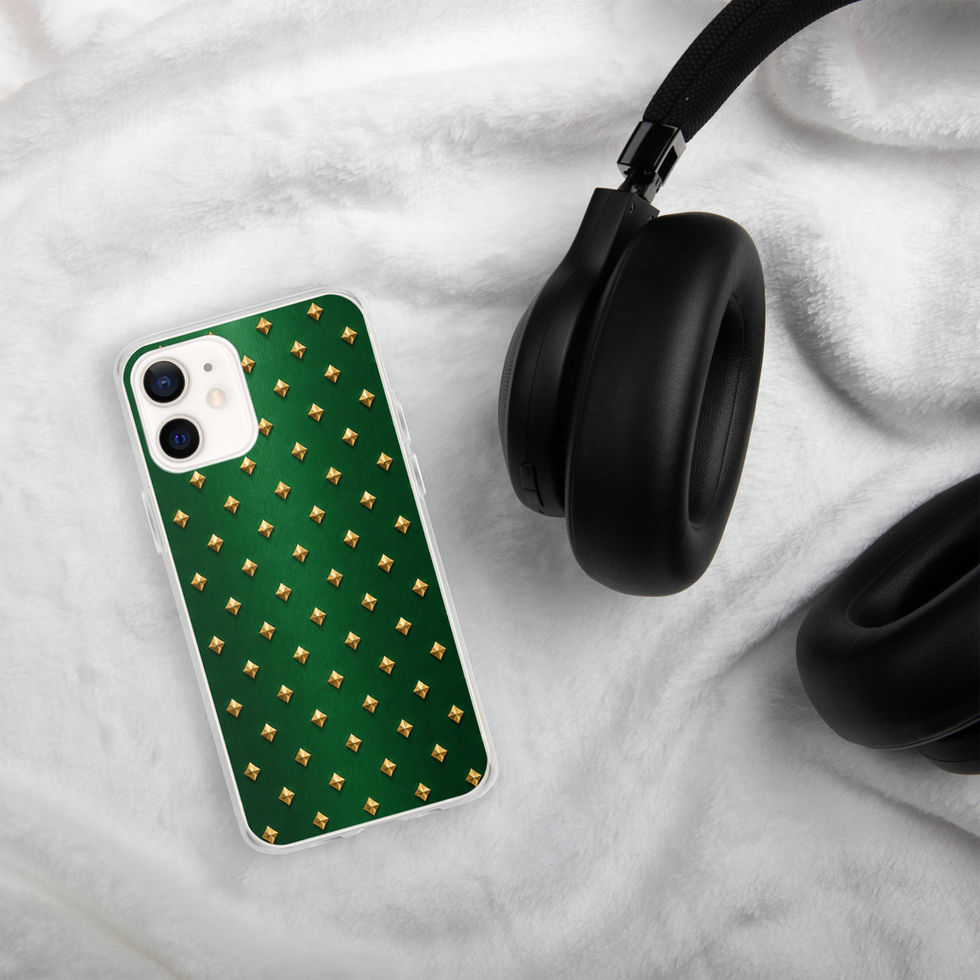 Emerald Gilt Diamonds clear case for iPhone 12 mini, gold-look diamonds on emerald green, alternate view 2
