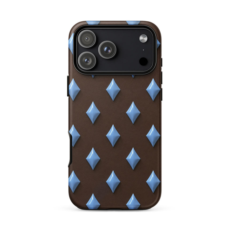 Cocoa Sky Diamonds tough case for iPhone 17 Pro Max, sky blue diamonds on cocoa brown