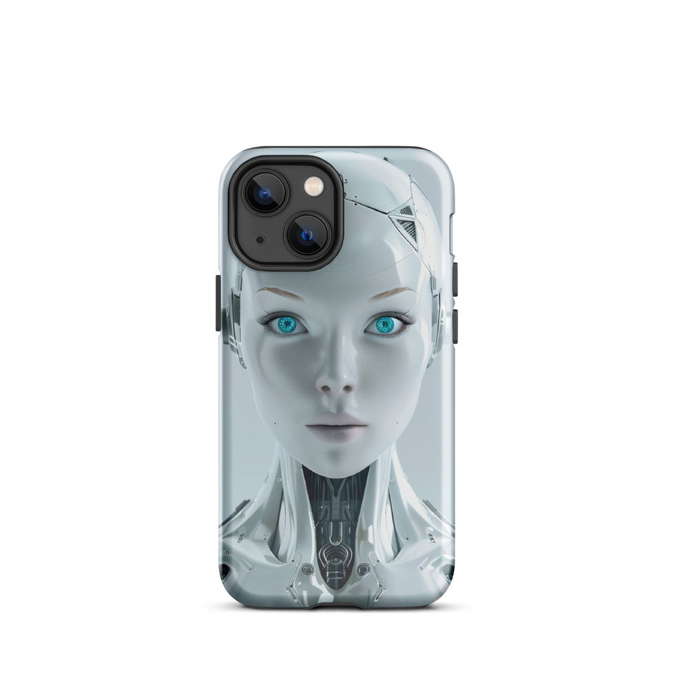 Nova Ascend cyberpunk robot iPhone case with cyan accents