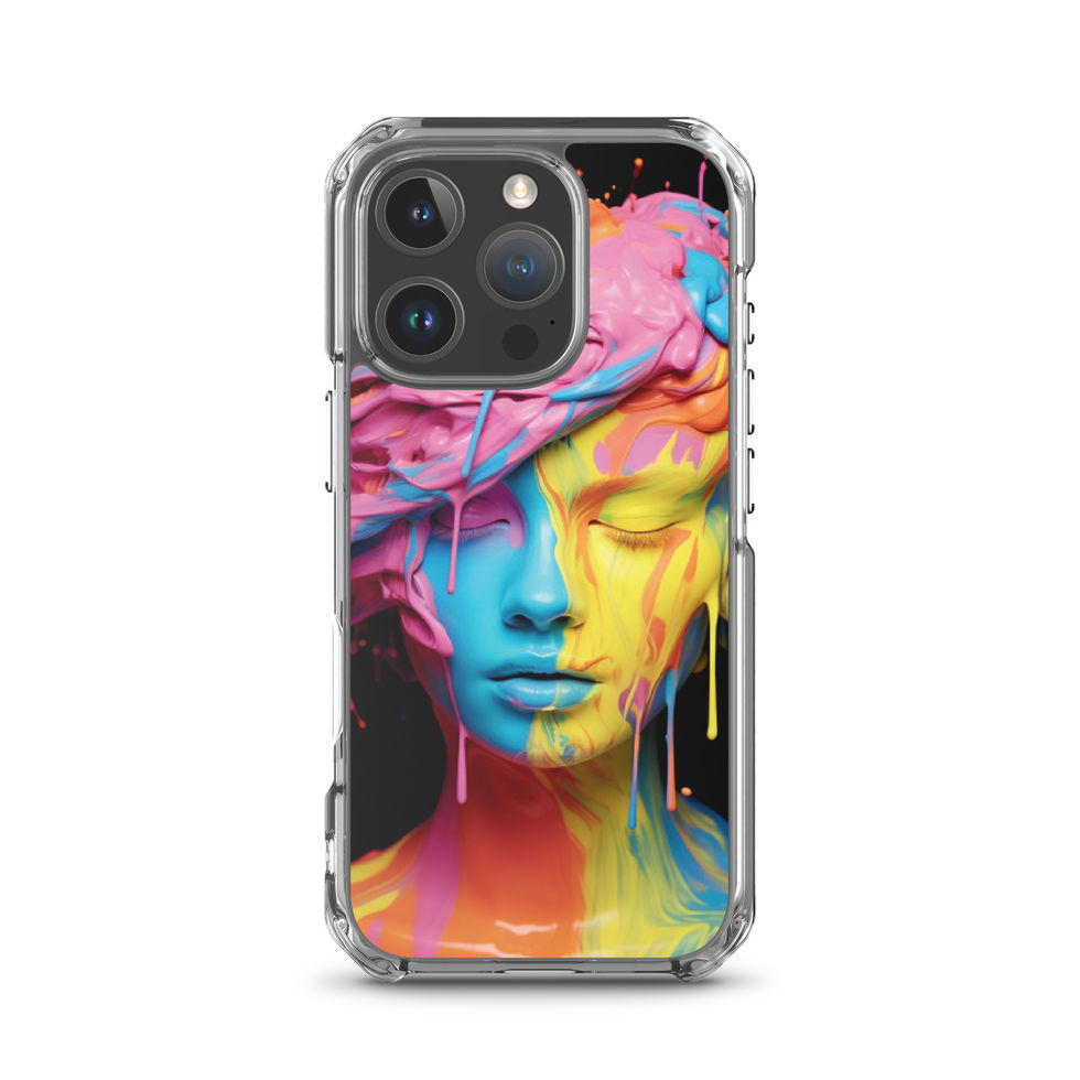 Vivid Serenity clear iPhone case with colourful tranquil portrait art, edge transparency view, image 44